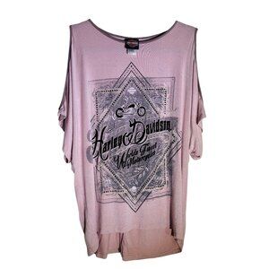 Harley-Davidson Womens Pink Graphic Rhinestone Embellished Cold Shoulders M